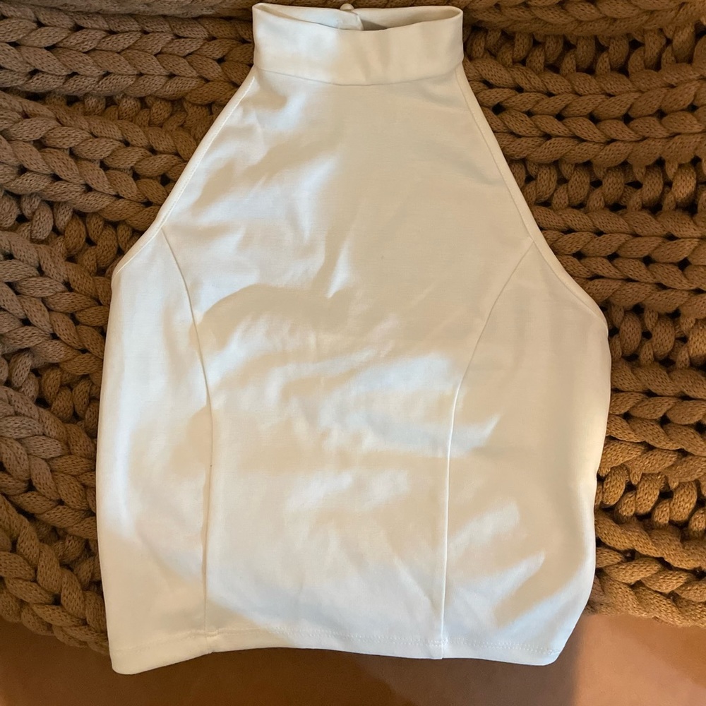 Halter Backless White Crop Top